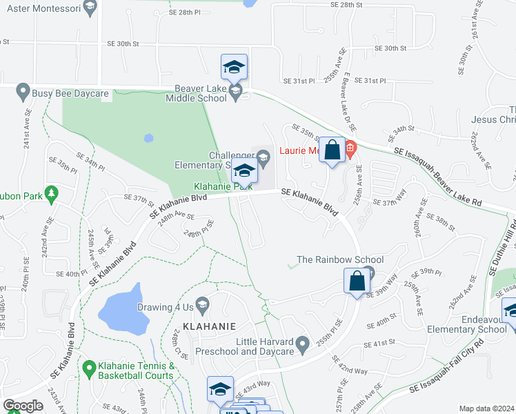 map of restaurants, bars, coffee shops, grocery stores, and more near 25025 Southeast Klahanie Boulevard in Issaquah