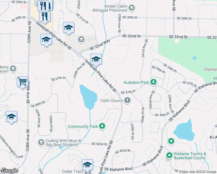 map of restaurants, bars, coffee shops, grocery stores, and more near 23530 Southeast 36th Court in Sammamish