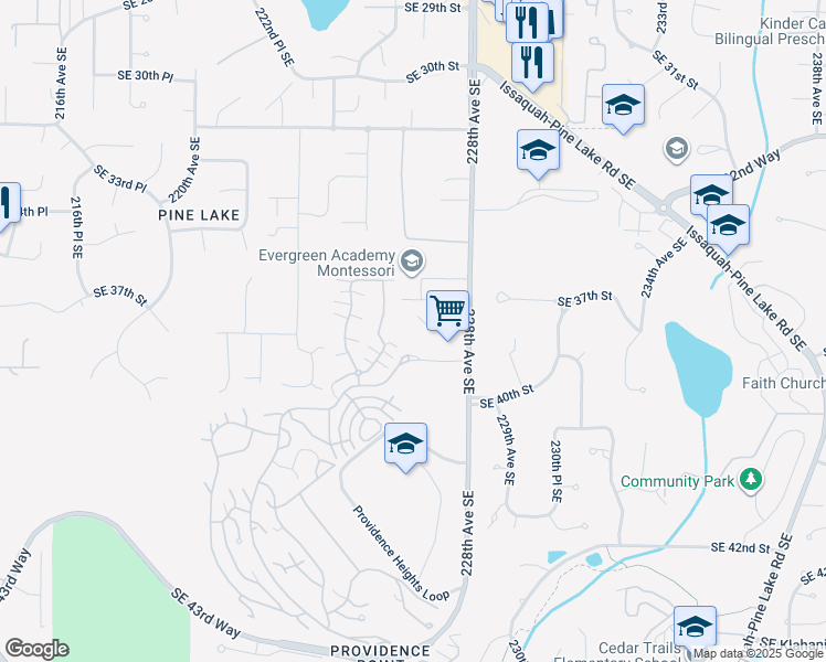 map of restaurants, bars, coffee shops, grocery stores, and more near 3670 225th Place Southeast in Issaquah
