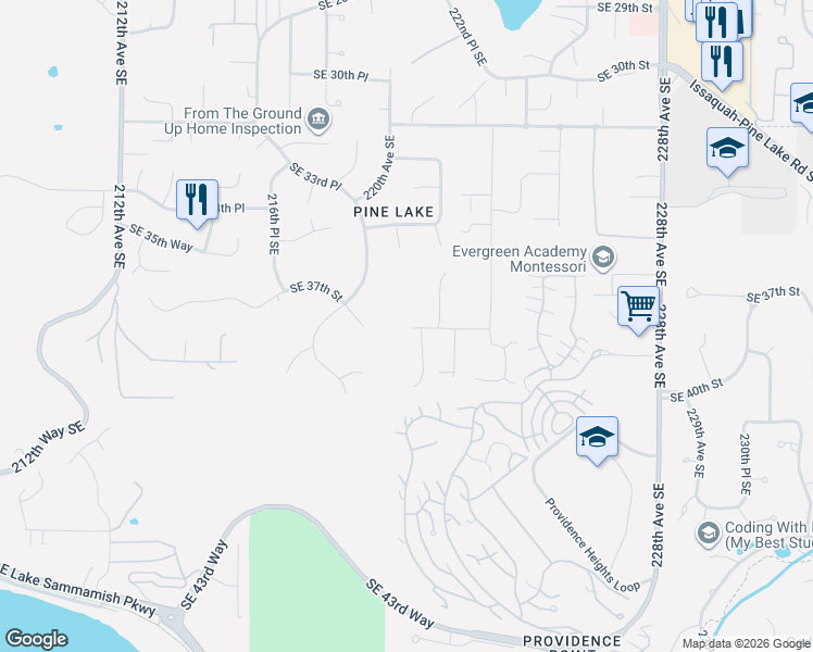 map of restaurants, bars, coffee shops, grocery stores, and more near 21926 Southeast 37th Street in Issaquah