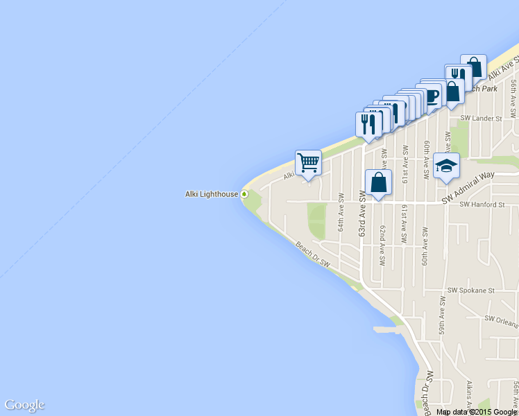 map of restaurants, bars, coffee shops, grocery stores, and more near 3221 Alki Avenue Southwest in Seattle