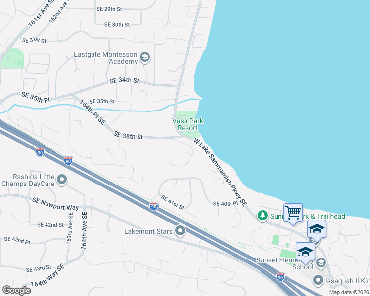 map of restaurants, bars, coffee shops, grocery stores, and more near 3811 170th Avenue Southeast in Bellevue