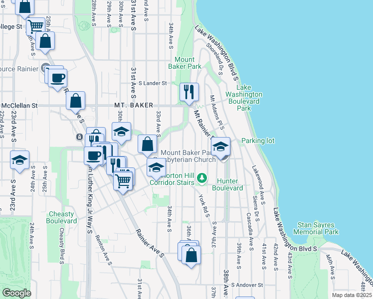 map of restaurants, bars, coffee shops, grocery stores, and more near 3140 35th Avenue South in Seattle