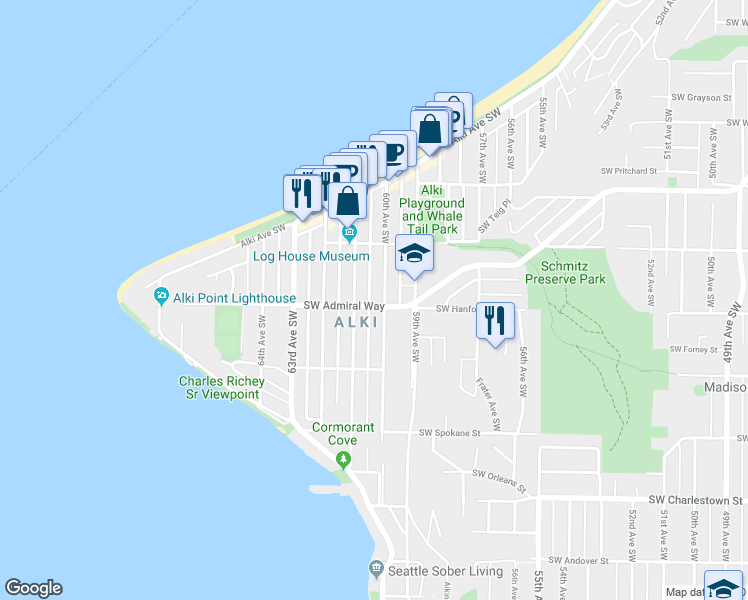 map of restaurants, bars, coffee shops, grocery stores, and more near in Seattle