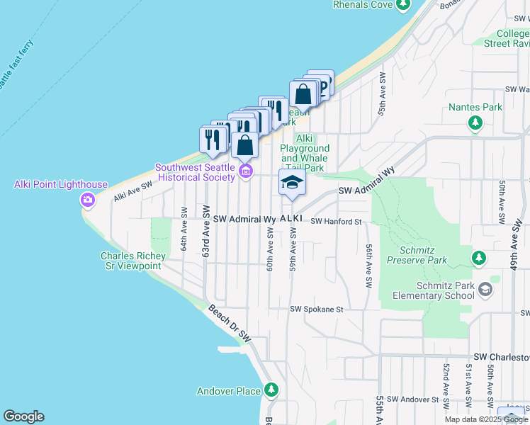 map of restaurants, bars, coffee shops, grocery stores, and more near in Seattle