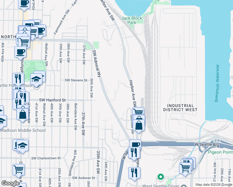map of restaurants, bars, coffee shops, grocery stores, and more near in Seattle
