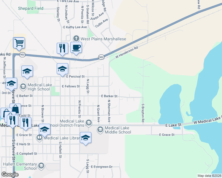 map of restaurants, bars, coffee shops, grocery stores, and more near 519 North Sherman Avenue in Medical Lake