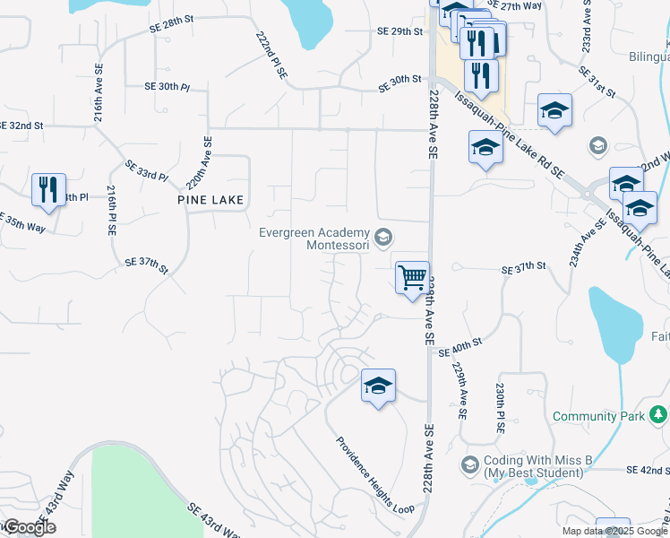 map of restaurants, bars, coffee shops, grocery stores, and more near 3652 224th Place Southeast in Issaquah