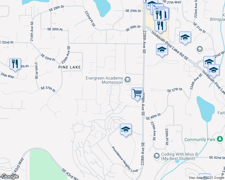 map of restaurants, bars, coffee shops, grocery stores, and more near 22413 Southeast 36th Lane in Issaquah