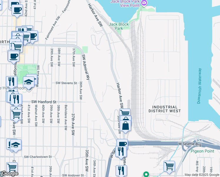 map of restaurants, bars, coffee shops, grocery stores, and more near 3012 Fauntleroy Avenue Southwest in Seattle