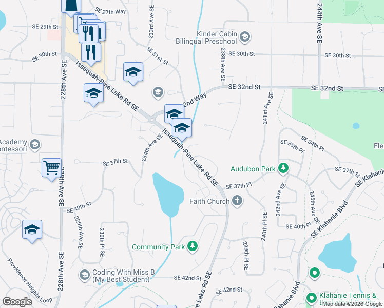 map of restaurants, bars, coffee shops, grocery stores, and more near 23704 Southeast 36th Lane in Issaquah