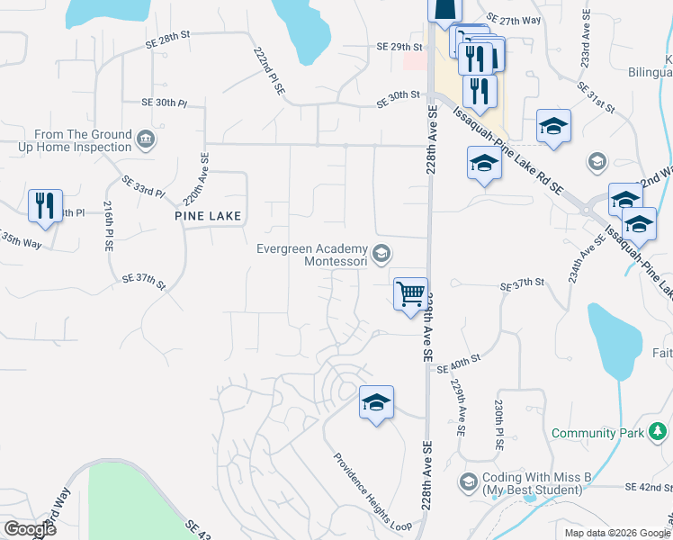 map of restaurants, bars, coffee shops, grocery stores, and more near 22413 Southeast 36th Lane in Issaquah