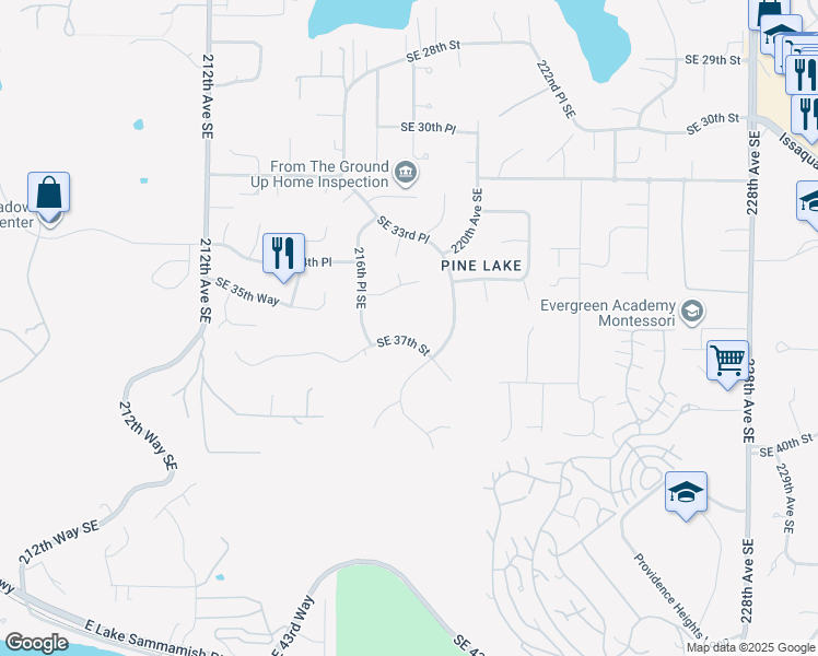 map of restaurants, bars, coffee shops, grocery stores, and more near 21700 Southeast 37th Street in Sammamish