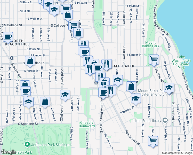 map of restaurants, bars, coffee shops, grocery stores, and more near in Seattle