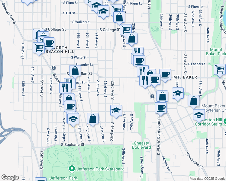 map of restaurants, bars, coffee shops, grocery stores, and more near 2918 22nd Avenue South in Seattle