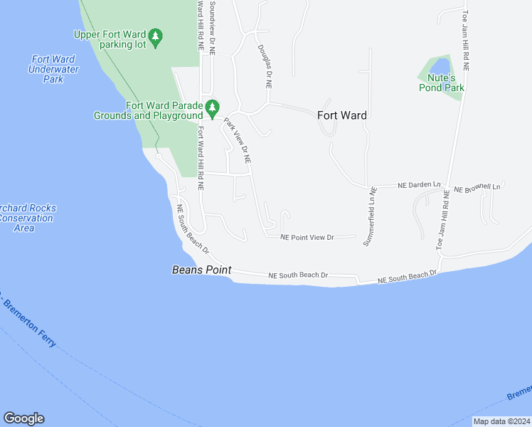 map of restaurants, bars, coffee shops, grocery stores, and more near 1568 Park View Drive Northeast in Bainbridge Island