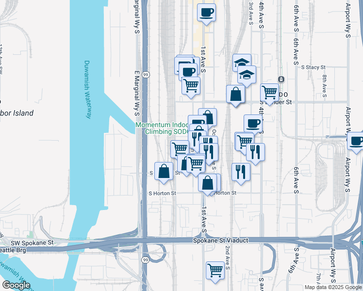 map of restaurants, bars, coffee shops, grocery stores, and more near 2951-3107 Utah Ave S in Seattle