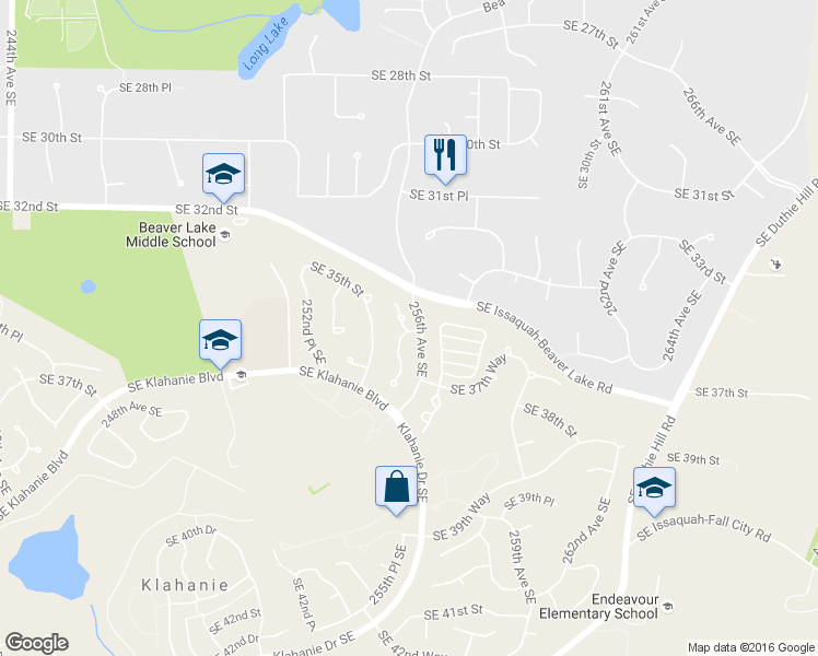 map of restaurants, bars, coffee shops, grocery stores, and more near 3523 257th Avenue Southeast in Issaquah