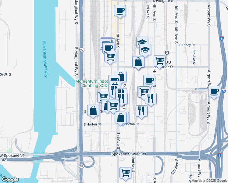 map of restaurants, bars, coffee shops, grocery stores, and more near 3107 Utah Avenue South in Seattle