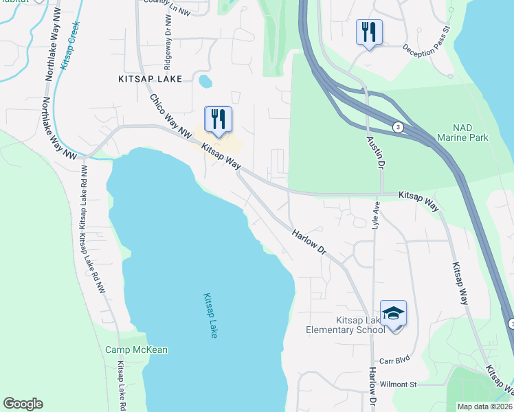 map of restaurants, bars, coffee shops, grocery stores, and more near 6530 Lake Drive in Bremerton