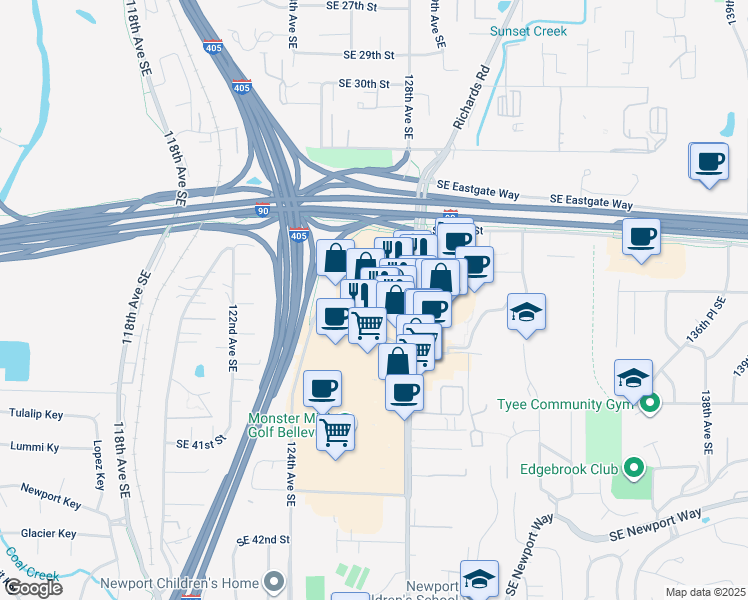 map of restaurants, bars, coffee shops, grocery stores, and more near 12678 Southeast 38th Street in Bellevue
