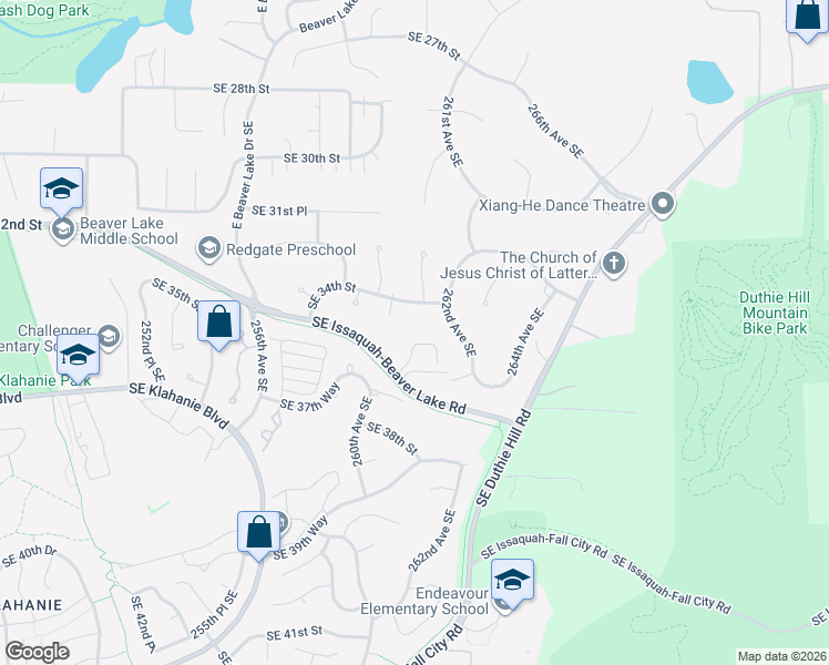 map of restaurants, bars, coffee shops, grocery stores, and more near 26101 Southeast 34th Street in Issaquah