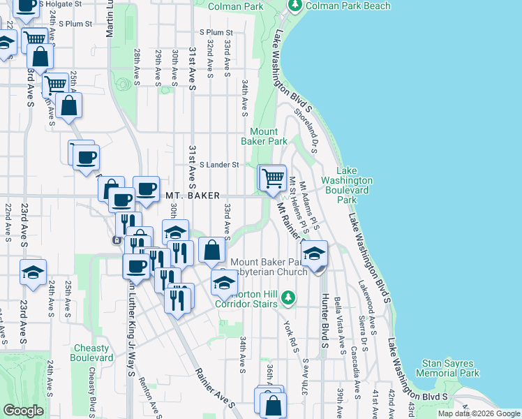 map of restaurants, bars, coffee shops, grocery stores, and more near 3548 S McClellan St in Seattle