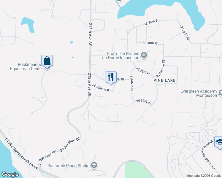 map of restaurants, bars, coffee shops, grocery stores, and more near 3435 214th Place Southeast in Sammamish