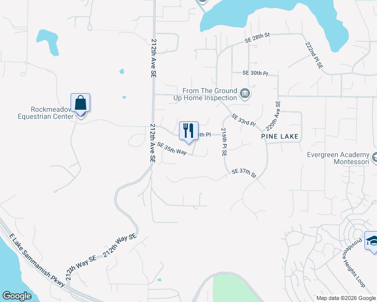 map of restaurants, bars, coffee shops, grocery stores, and more near 3407 214th Place Southeast in Issaquah