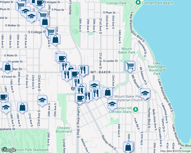 map of restaurants, bars, coffee shops, grocery stores, and more near in Seattle