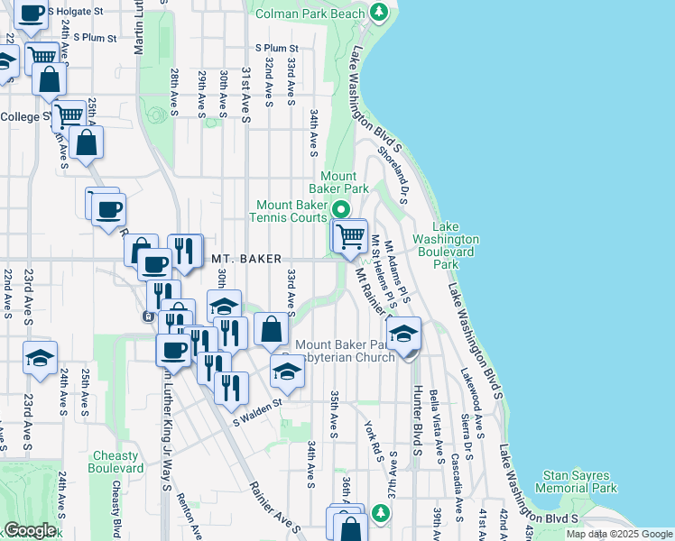 map of restaurants, bars, coffee shops, grocery stores, and more near in Seattle