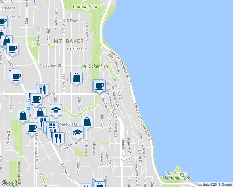 map of restaurants, bars, coffee shops, grocery stores, and more near 3907 South McClellan Street in Seattle