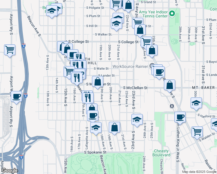 map of restaurants, bars, coffee shops, grocery stores, and more near 2807 20th Avenue South in Seattle