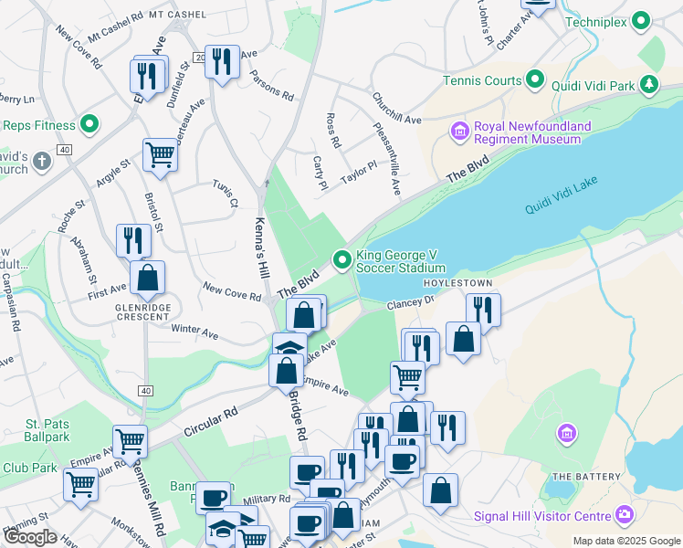 map of restaurants, bars, coffee shops, grocery stores, and more near 3 Carnell Drive in St. John's
