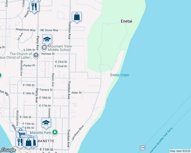 map of restaurants, bars, coffee shops, grocery stores, and more near 3108 Cascade Trail in Bremerton