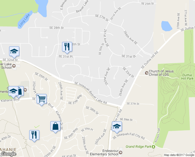 map of restaurants, bars, coffee shops, grocery stores, and more near 26015 Southeast 34th Street in Sammamish