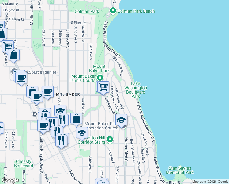 map of restaurants, bars, coffee shops, grocery stores, and more near 3907 South McClellan Street in Seattle