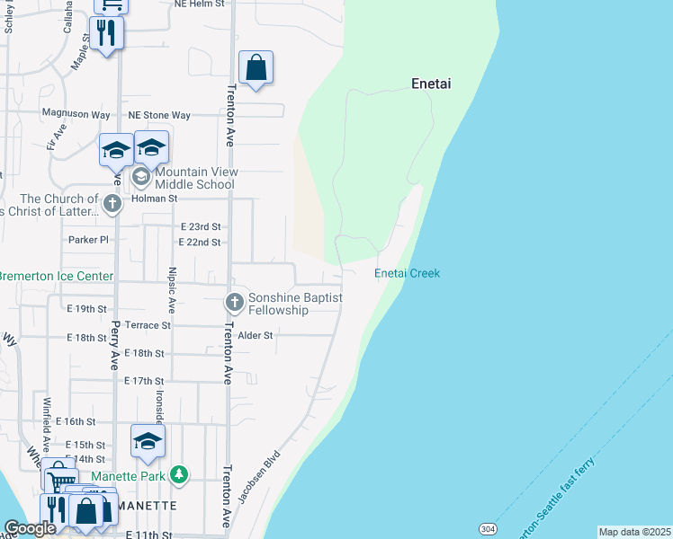 map of restaurants, bars, coffee shops, grocery stores, and more near 2013 Jacobsen Boulevard in Bremerton
