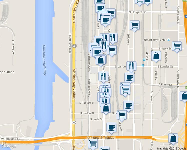 map of restaurants, bars, coffee shops, grocery stores, and more near 6 in Seattle