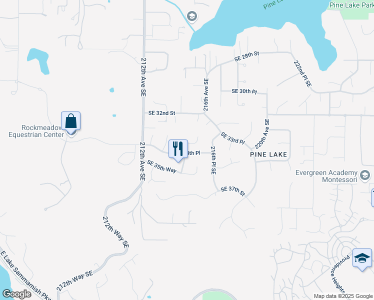 map of restaurants, bars, coffee shops, grocery stores, and more near 3407 214th Place Southeast in Issaquah