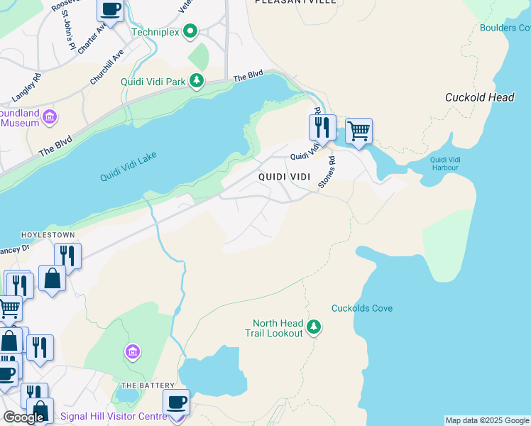 map of restaurants, bars, coffee shops, grocery stores, and more near 11 Maxwell Place in St. John's