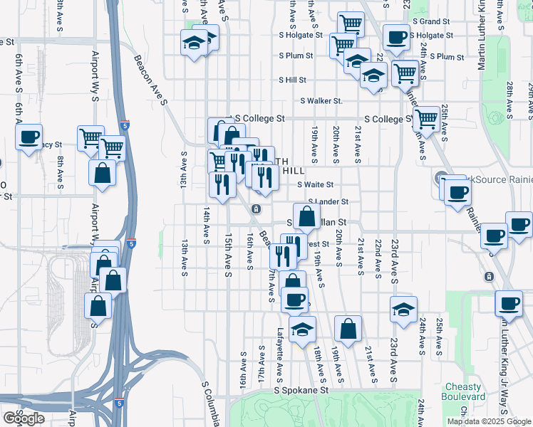 map of restaurants, bars, coffee shops, grocery stores, and more near in Seattle