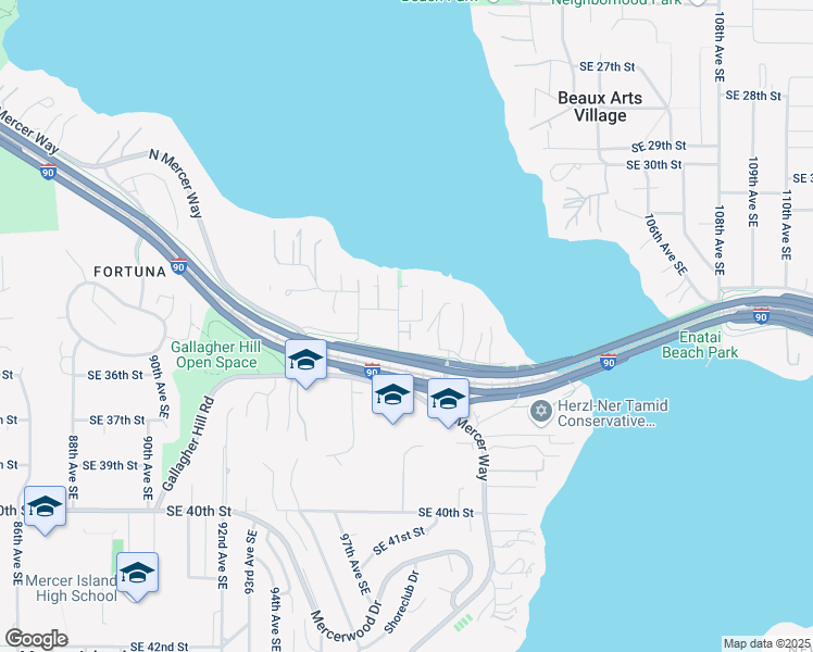 map of restaurants, bars, coffee shops, grocery stores, and more near 9634 Southeast 34th Street in Mercer Island