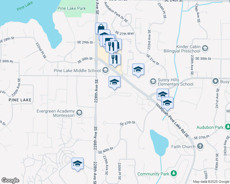 map of restaurants, bars, coffee shops, grocery stores, and more near 3200 228th Avenue Southeast in Sammamish