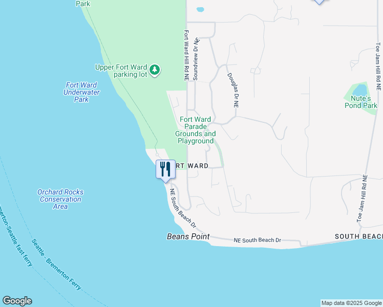 map of restaurants, bars, coffee shops, grocery stores, and more near 1851 Parade Grounds Avenue Northeast in Bainbridge Island