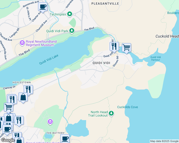 map of restaurants, bars, coffee shops, grocery stores, and more near 14 Cuckholds Cove Road in St. John's