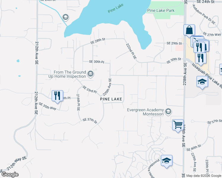 map of restaurants, bars, coffee shops, grocery stores, and more near 3304 220th Avenue Southeast in Sammamish