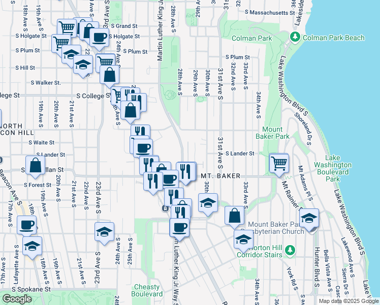 map of restaurants, bars, coffee shops, grocery stores, and more near 2530 29th Avenue South in Seattle
