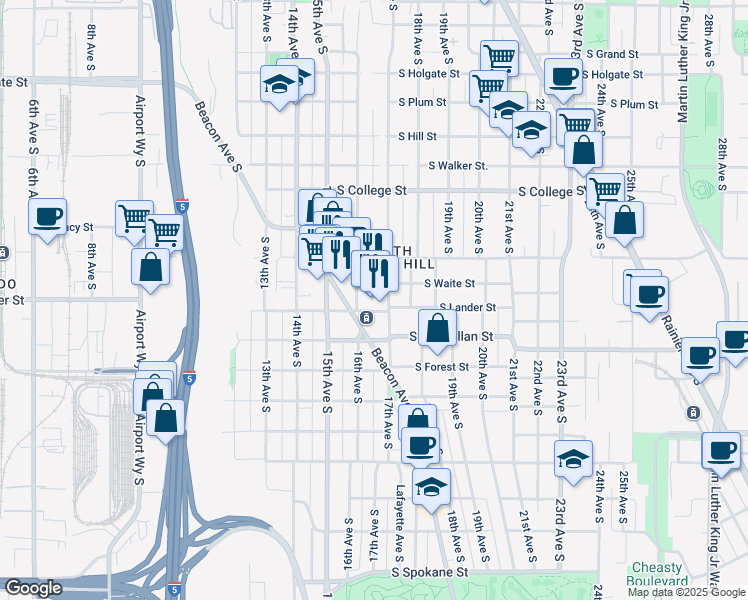 map of restaurants, bars, coffee shops, grocery stores, and more near in Seattle