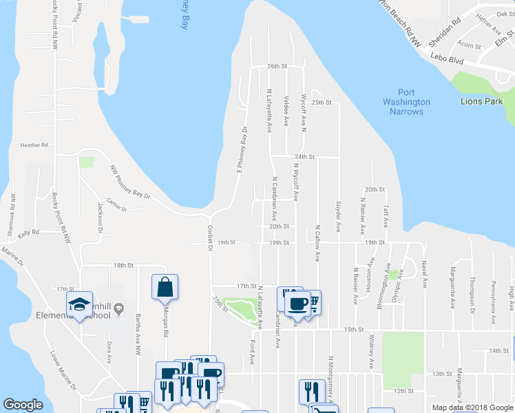 map of restaurants, bars, coffee shops, grocery stores, and more near 2025 North Lafayette Avenue in Bremerton